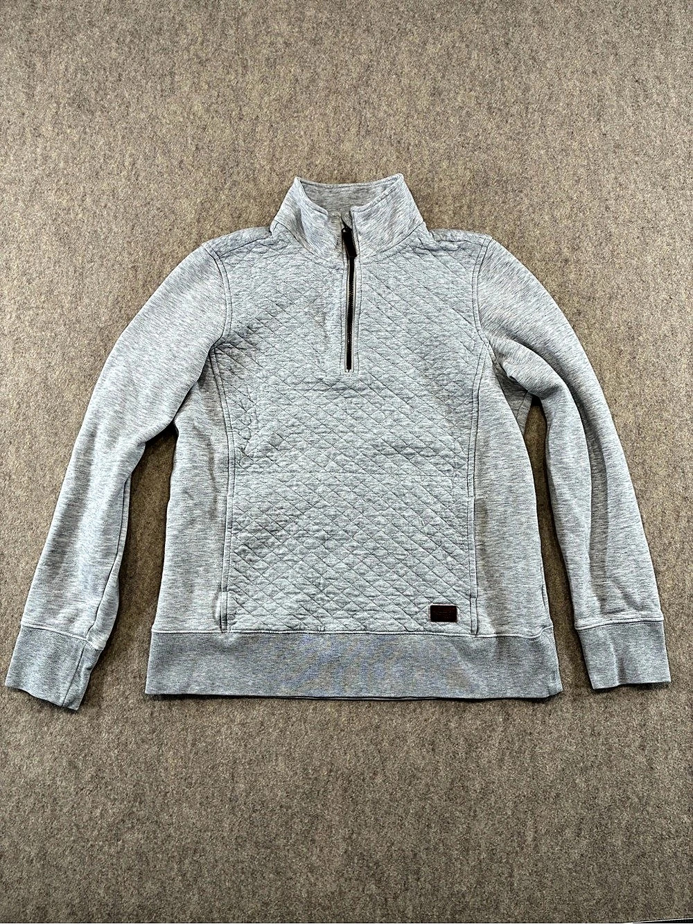L.L.Bean Women’s S Gray Quilted 1/4 Zip Sweatshirt Cotton Blend Mock Neck